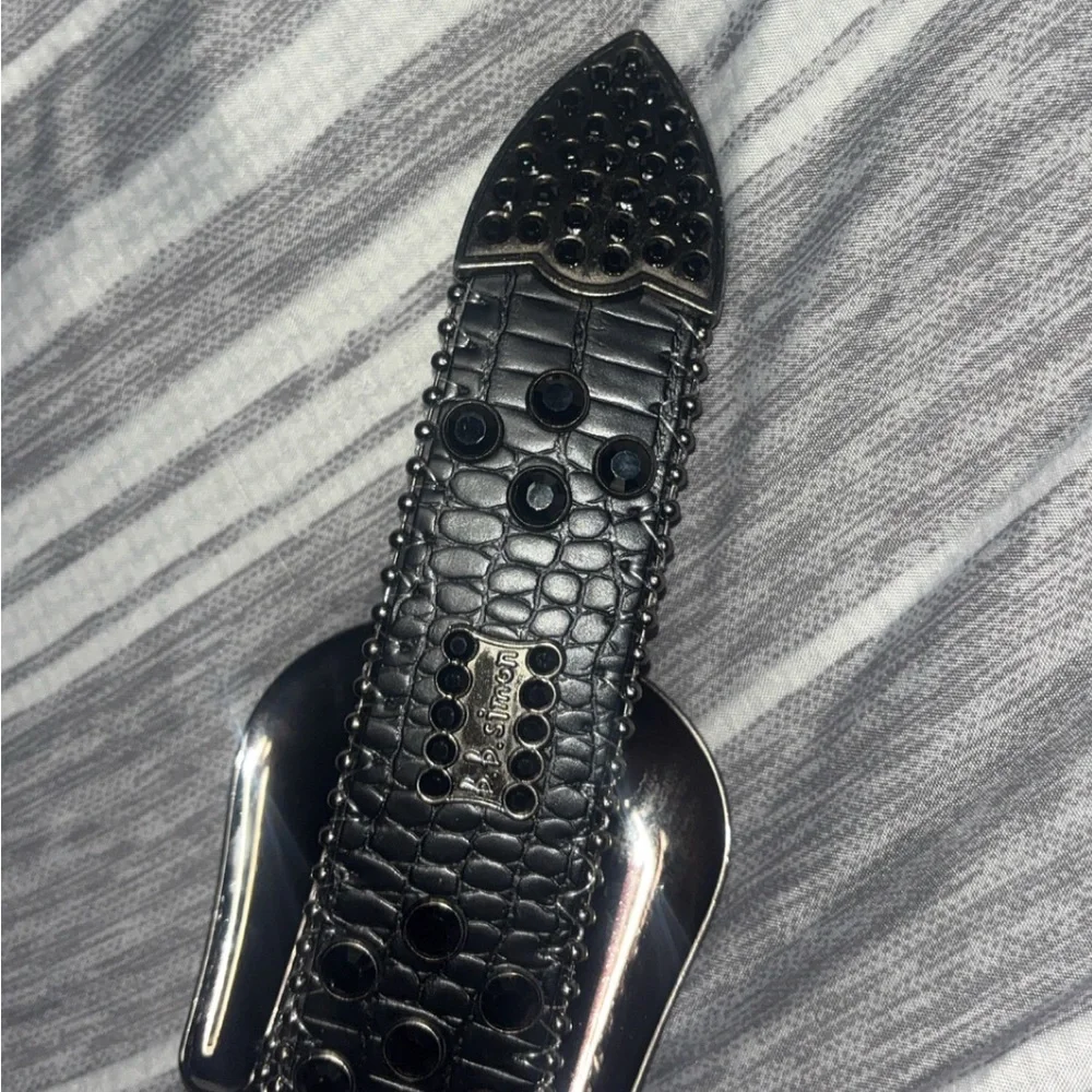 B.B. Simon Black Y2K Studded/Grommet Rhinestone Belt - Size 36